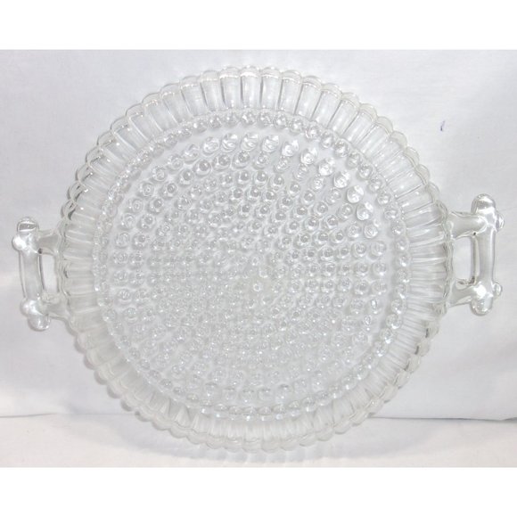 VTG Jeannette Clear Glass Small Round Hobnail Cheese/Snack Tray w/ Handles 9" - Picture 4 of 10